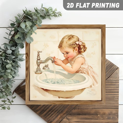 Warm retro little girl - girl, wash
