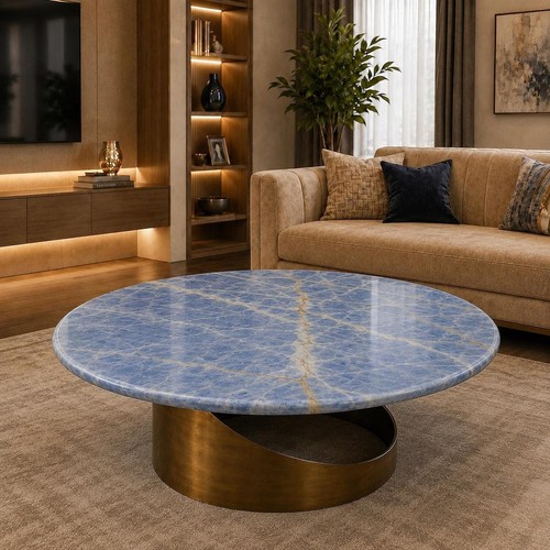 Blue onyx round table - blue,